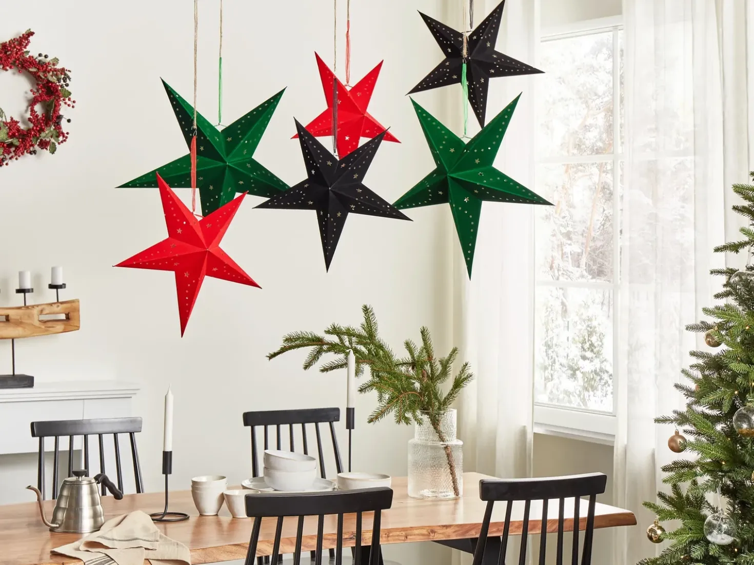 Set di 2 decorazioni da appendere LED MOTTI Stella 60 cm Verde smeraldo
