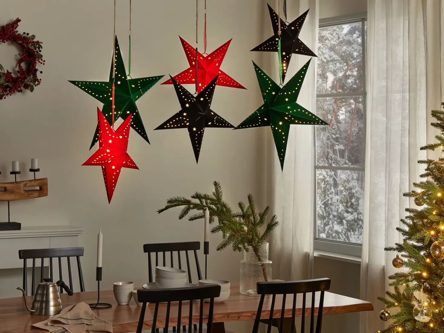 Set di 2 decorazioni da appendere LED MOTTI Stella 60 cm Verde smeraldo