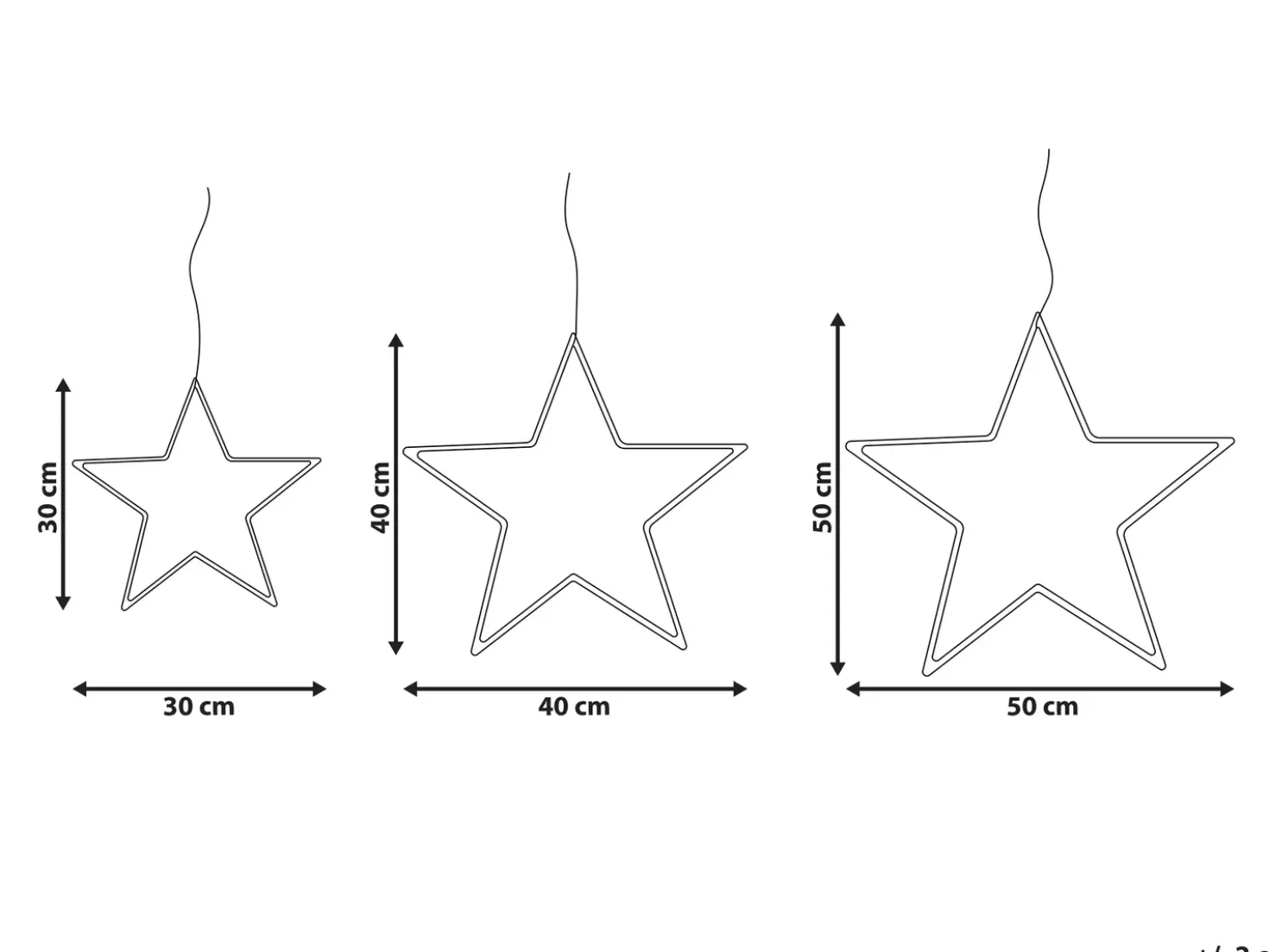 Set di 3 decorazioni da appendere LED KUNNARI Stella 50/40/30 cm Argento