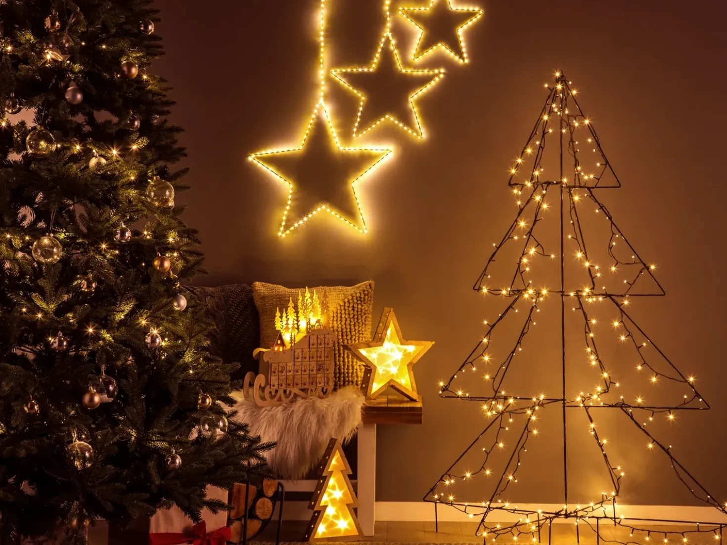 Set di 3 decorazioni da appendere LED KUNNARI Stella 50/40/30 cm Argento