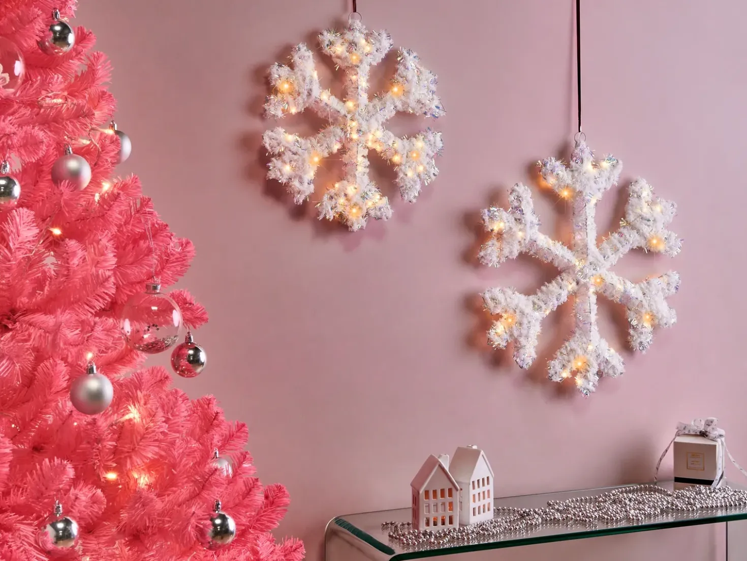 Set di 2 decorazioni natalizie LED GURRE Fiocco di neve 40/50 cm Bianco