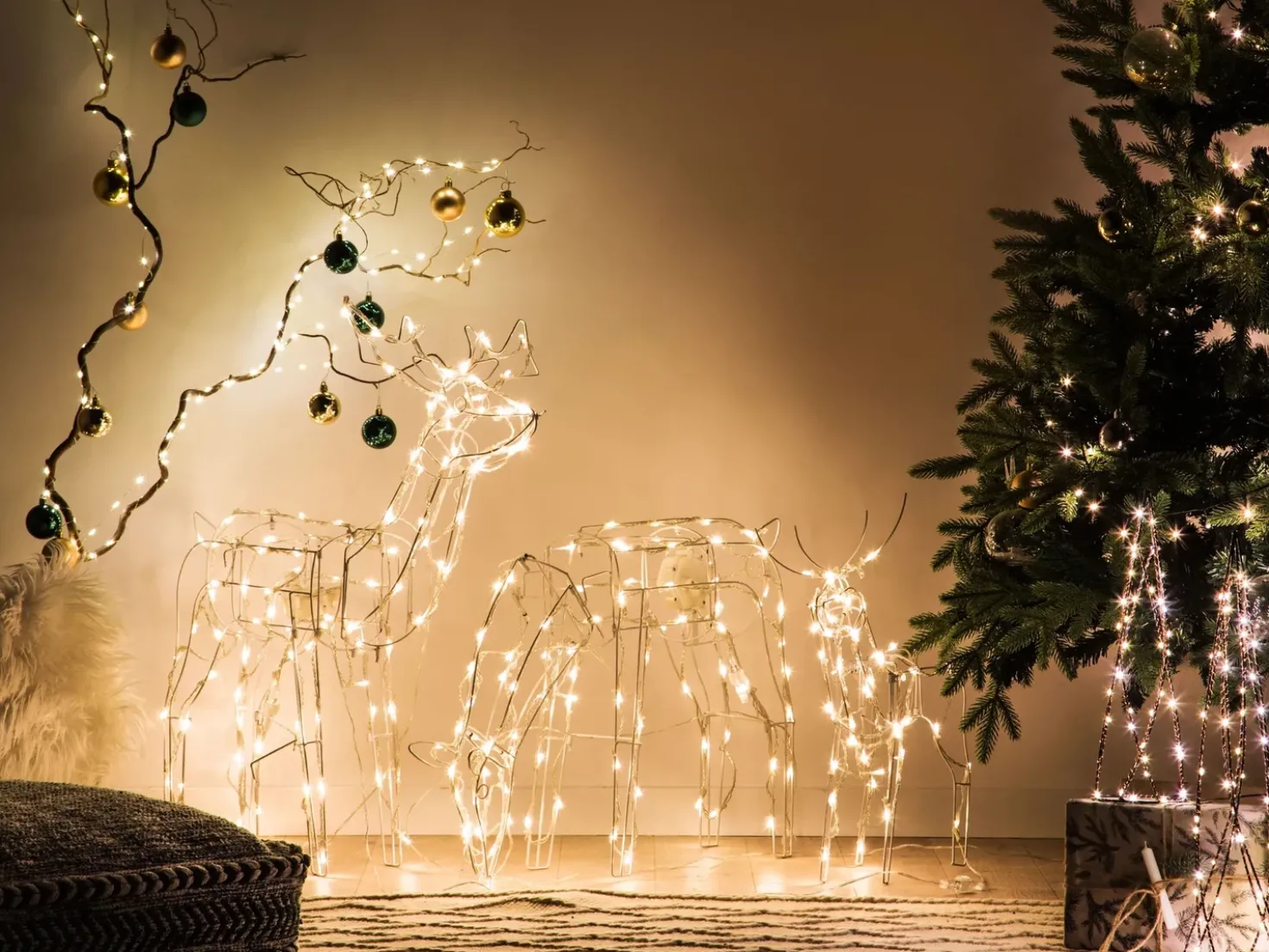 Set di 2 decorazioni natalizie LED NEIDEN Albero di Natale 52/38 cm Argento