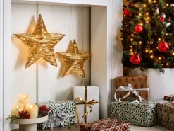 Set di 2 decorazioni natalizie LED HAMPEN Stella 24/30 cm Oro