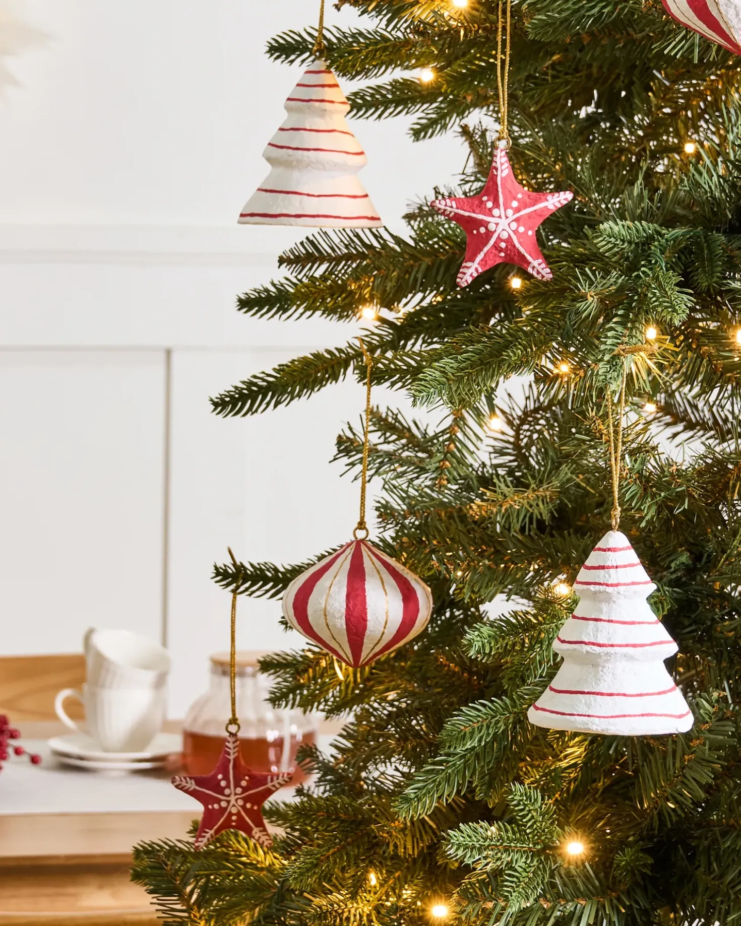 Set di 12 decorazioni per l'albero di Natale GIDEALVEN Cartapesta Rosso/Bianco