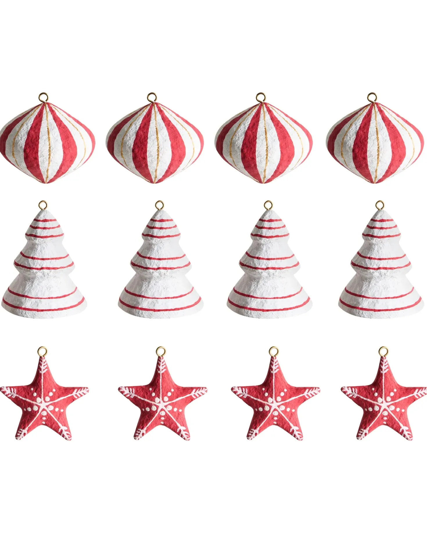 Set di 12 decorazioni per l'albero di Natale GIDEALVEN Cartapesta Rosso/Bianco