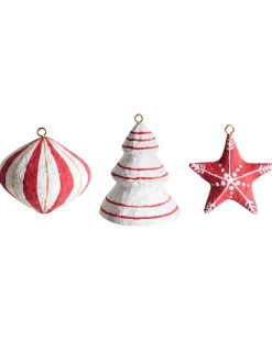 Set di 12 decorazioni per l'albero di Natale GIDEALVEN Cartapesta Rosso/Bianco