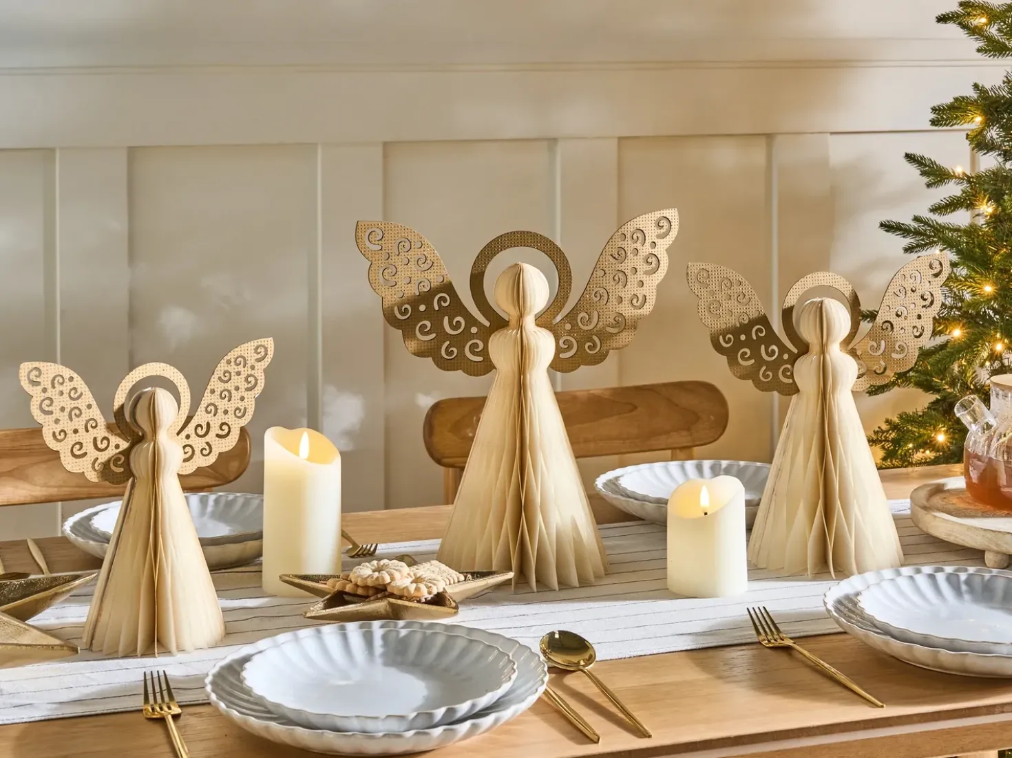 Set di 3 figure EIRA Angelo 24/28/33 cm Beige