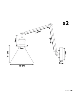 Set di 2 lampade da parete NARVA Regolabile Metallo Nero