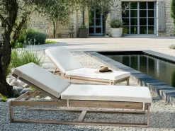 Set di 2 Lettini Prendisole con Cuscini AZZANELLO Legno d'acacia Bianco sporco