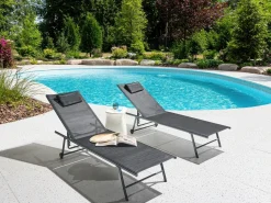 Set di 2 Lettini Prendisole SORONI Metallo Nero