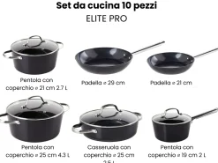 Set di 10 padelle ELITE PRO Nero
