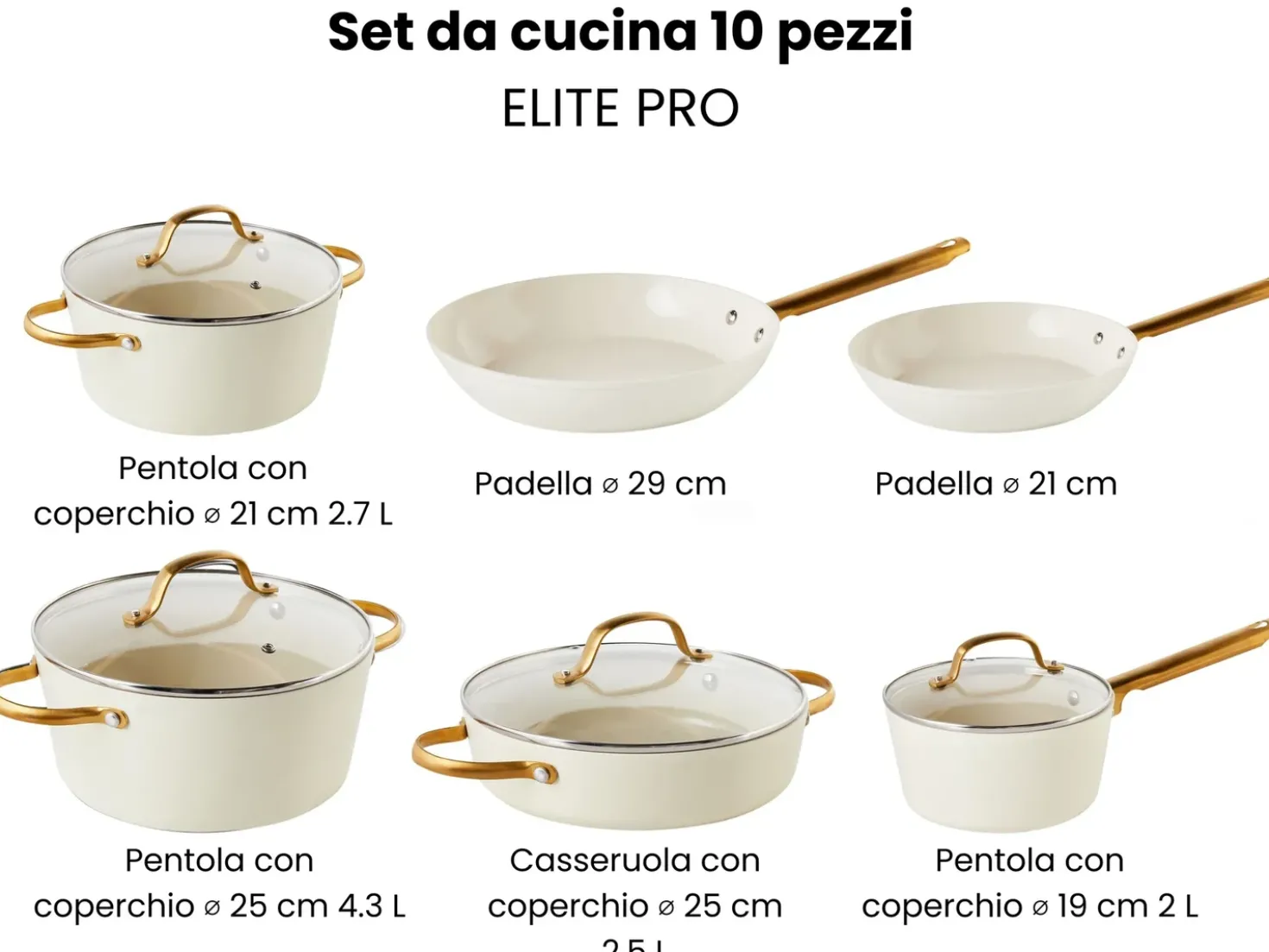 Set di 10 padelle ELITE PRO Bianco sporco
