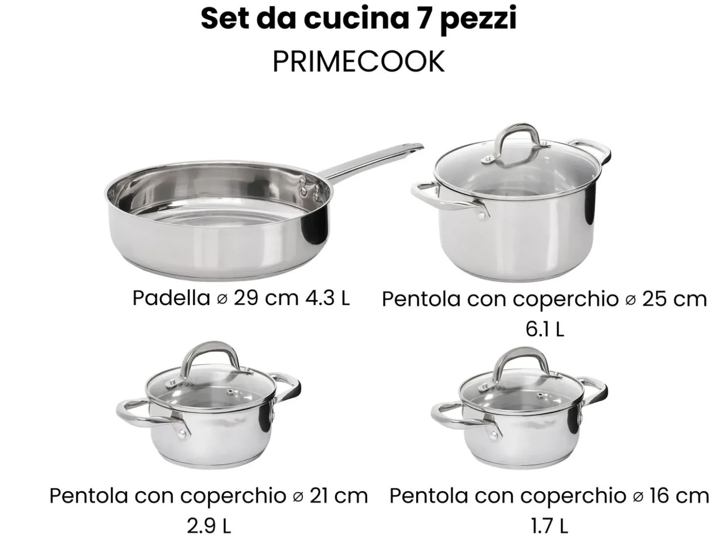 Set di 7 padelle PRIMECOOK Acciaio inox Argento