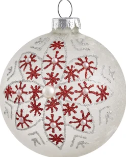 Set di 50 palline decorative SNOWFLAKE Vetro Rosso/Bianco