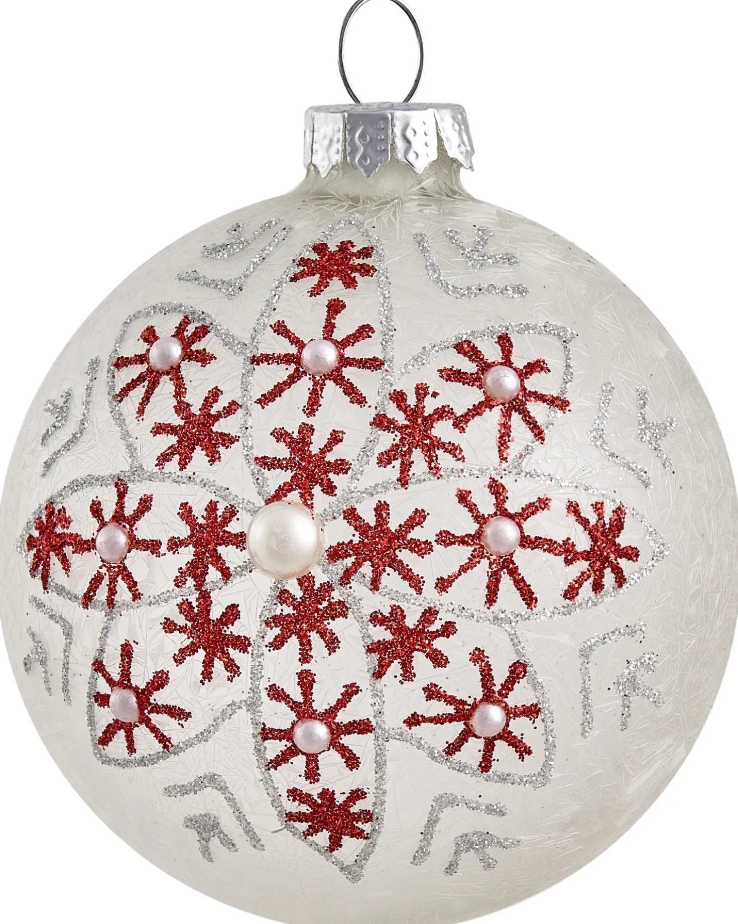 Set di 50 palline decorative SNOWFLAKE Vetro Rosso/Bianco