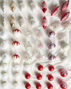 Set di 50 palline decorative SNOWFLAKE Vetro Rosso/Bianco