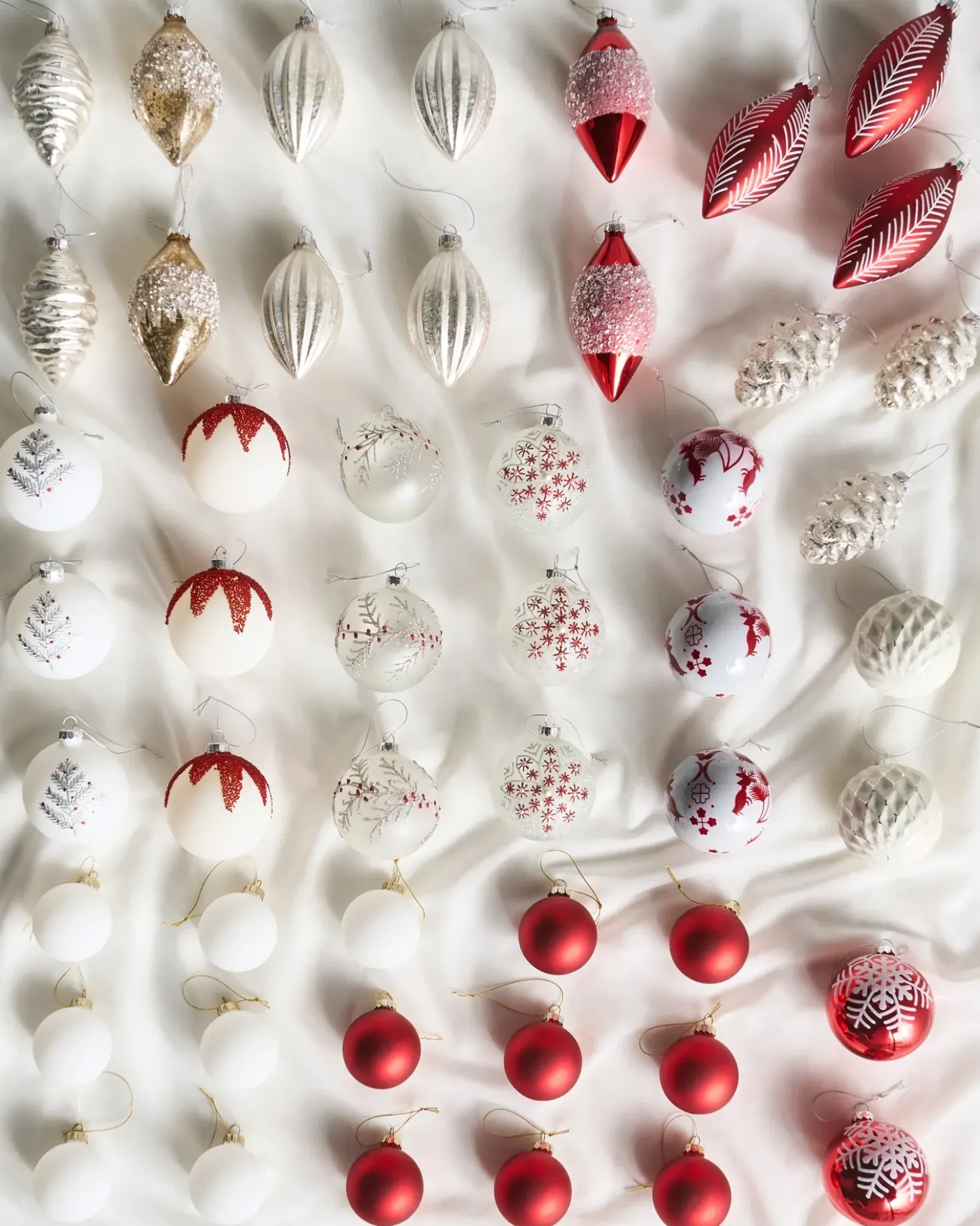 Set di 50 palline decorative SNOWFLAKE Vetro Rosso/Bianco