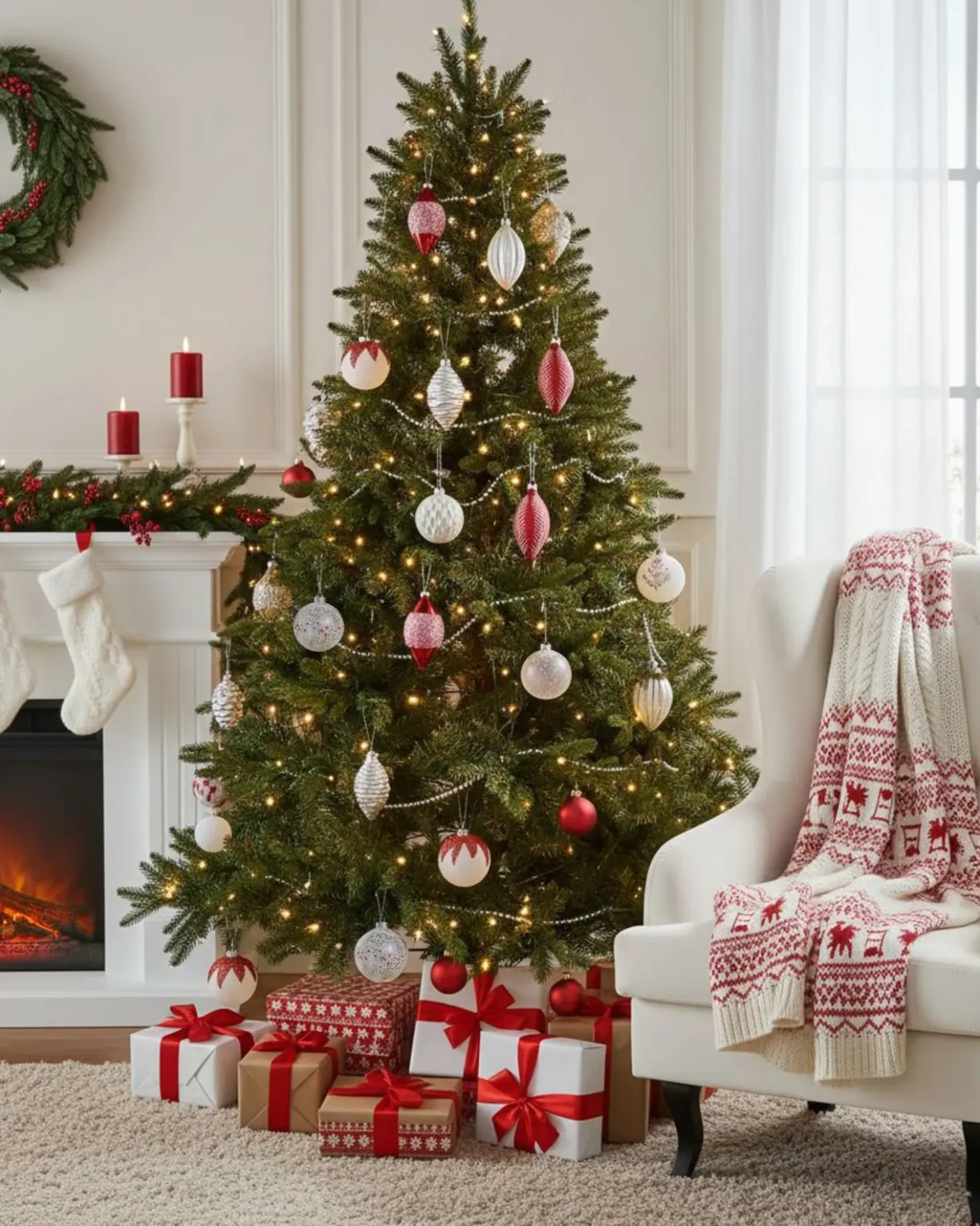 Set di 50 palline decorative SNOWFLAKE Vetro Rosso/Bianco