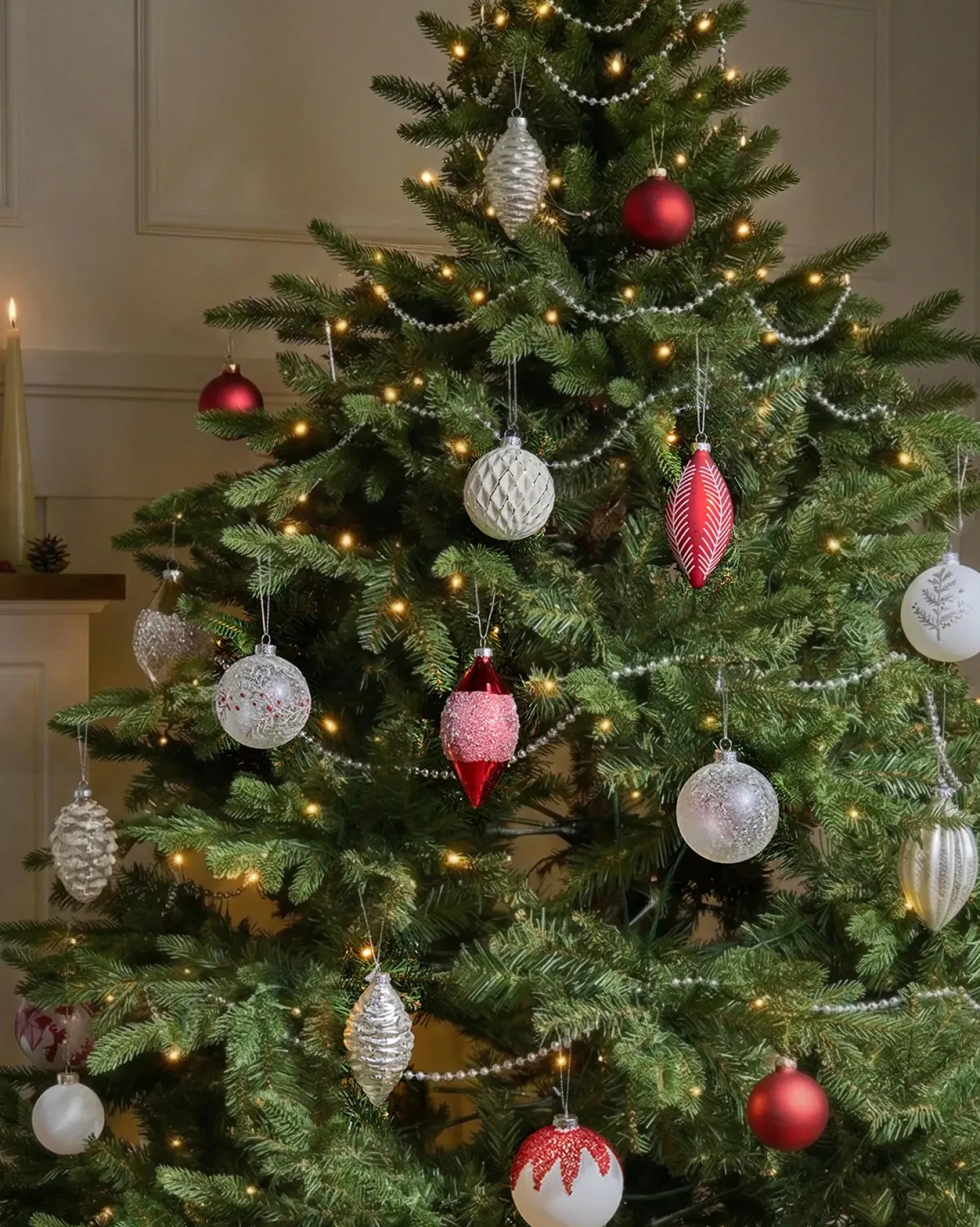 Set di 50 palline decorative SNOWFLAKE Vetro Rosso/Bianco