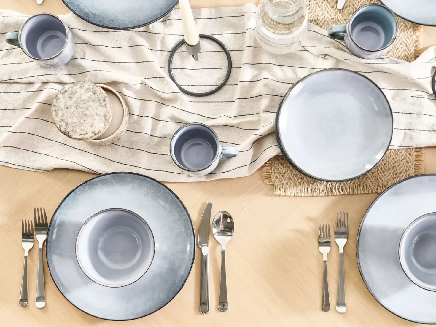 Set di 4 piatti da antipasto JUNIPER Gres porcellanato Azzurro