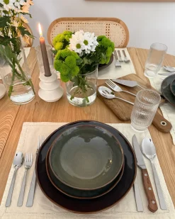 Set di 8 piatti fondi THYME Gres porcellanato Verde scuro
