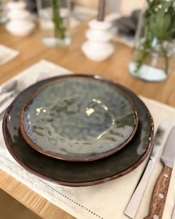 Set di 8 piattini da dessert THYME Gres porcellanato Verde scuro