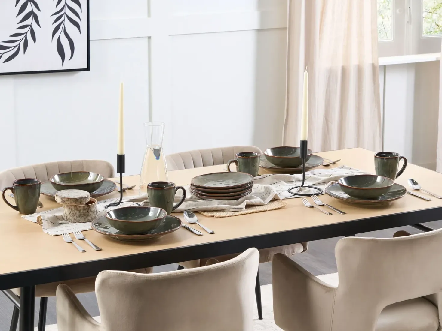 Set di 8 piattini da dessert THYME Gres porcellanato Verde scuro