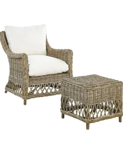 Set di 2 poltrone da giardino con cuscini RIBOLLA con poggiapiedi Rattan Naturale