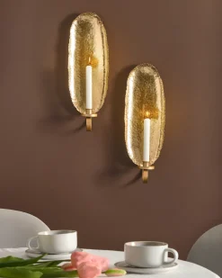 Set di 2 portacandele da parete FEIJO Metallo 44 cm Oro