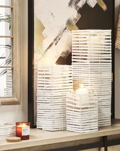 Set di 3 portacandele MAROLA Legno di pioppo 54/34/20 cm Bianco