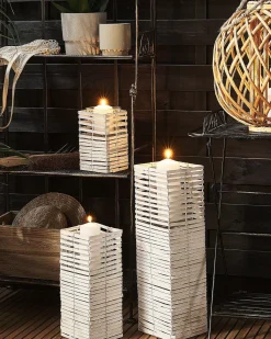 Set di 3 portacandele MAROLA Legno di pioppo 54/34/20 cm Bianco
