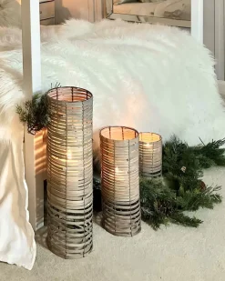 Set di 3 portacandele ROVARE Legno di pioppo 60/39/25 cm Grigio