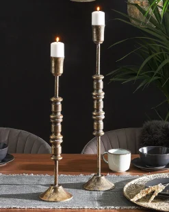 Set di 2 portacandele SALAMINA Metallo 63/49 cm Oro