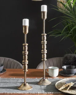Set di 2 portacandele SALAMINA Metallo 63/49 cm Oro