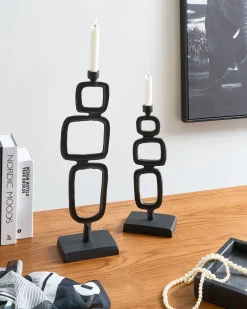 Set di 2 portacandele SIPANJE Metallo 35/48 cm Nero