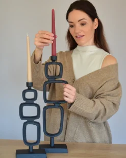 Set di 2 portacandele SIPANJE Metallo 35/48 cm Nero