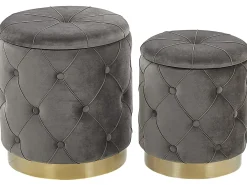Set di 2 pouf contenitore PUEBLO Velluto Grigio