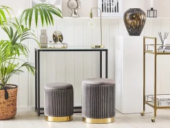 Set di 2 pouf contenitore MIRAMAR Velluto Grigio