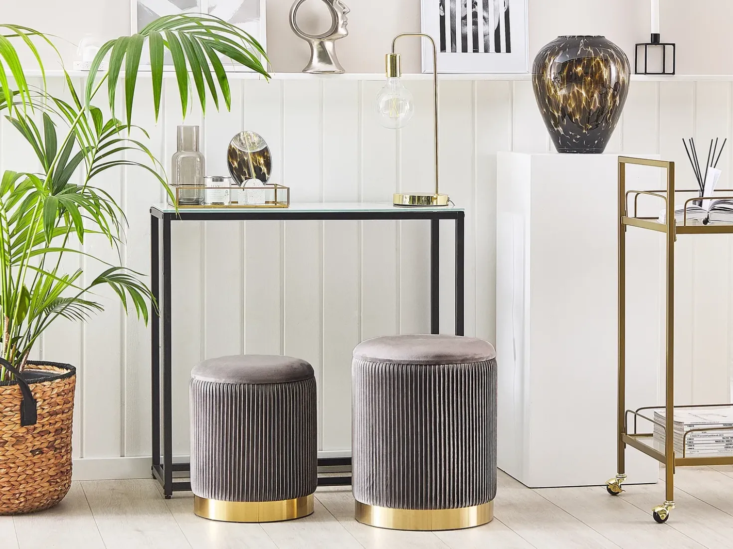 Set di 2 pouf contenitore MIRAMAR Velluto Grigio