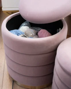 Set di 2 pouf contenitore GARLAND Velluto Rosa