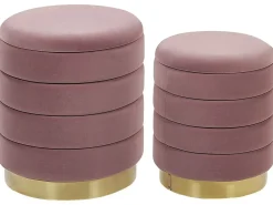 Set di 2 pouf contenitore GARLAND Velluto Rosa