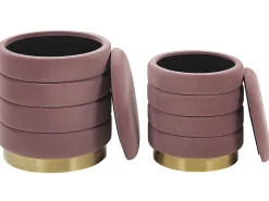 Set di 2 pouf contenitore GARLAND Velluto Rosa