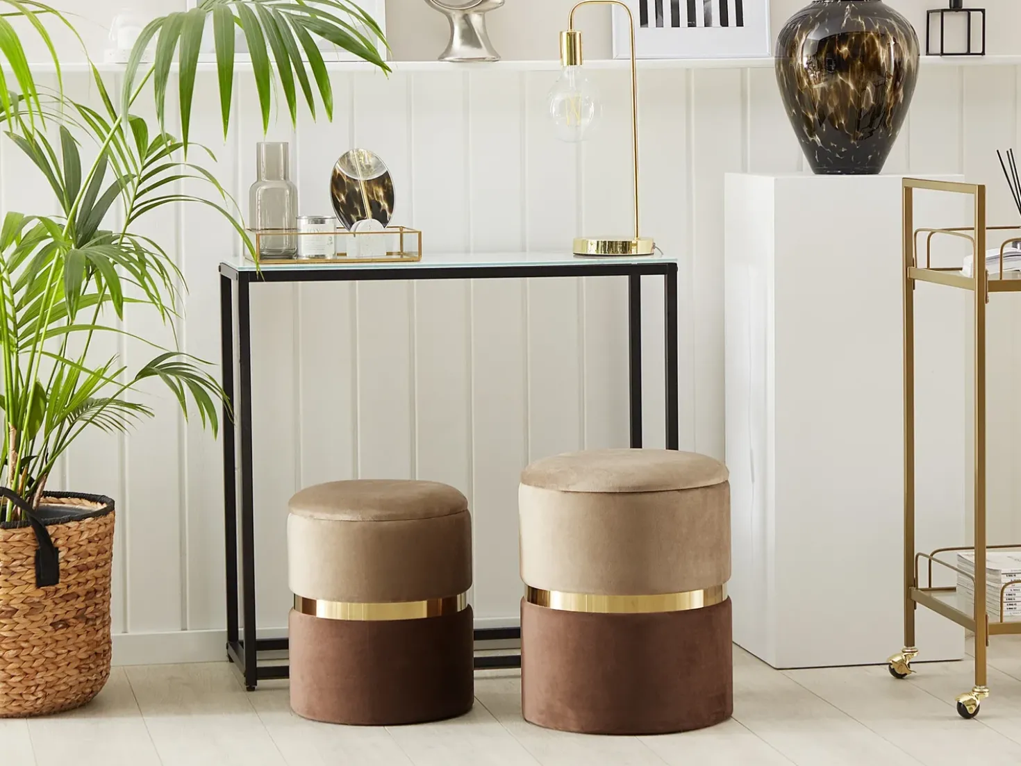 Set di 2 pouf contenitore WICHITA Velluto Marrone