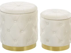 Set di 2 pouf contenitore PUEBLO Velluto Bianco