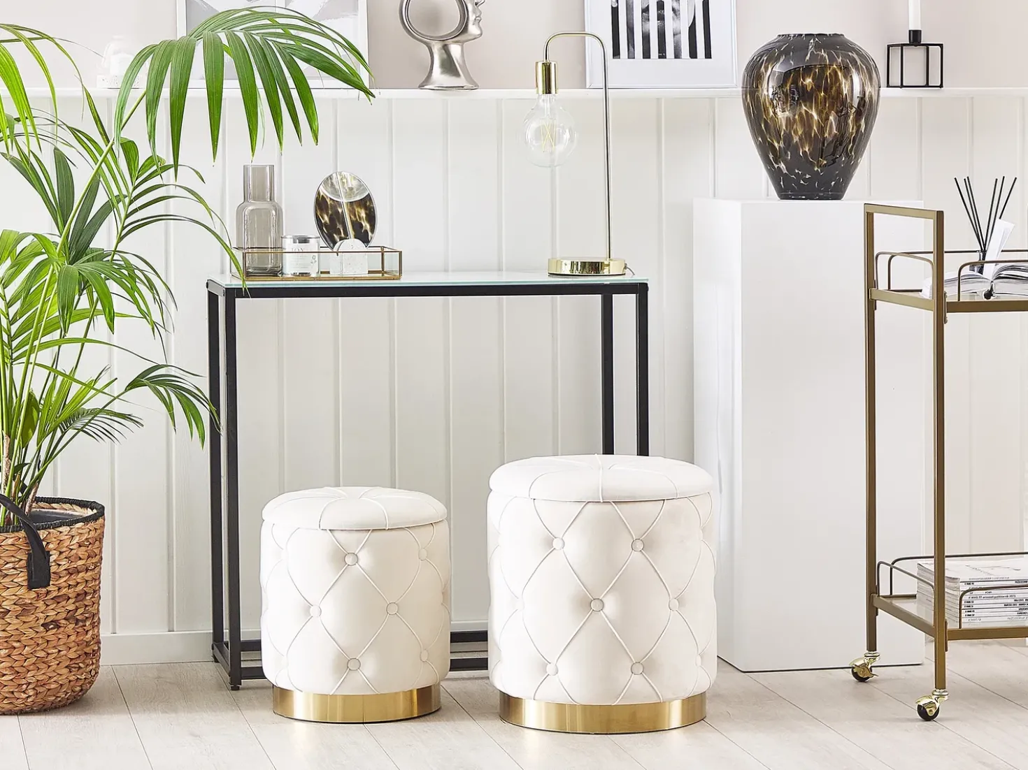 Set di 2 pouf contenitore PUEBLO Velluto Bianco
