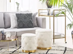 Set di 2 pouf contenitore PUEBLO Velluto Bianco