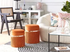 Set di 2 pouf contenitore CAMDENTON Velluto Arancione