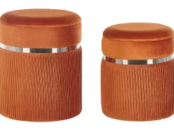 Set di 2 pouf contenitore CAMDENTON Velluto Arancione