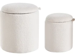 Set di 2 pouf contenitore BEREA Bouclé Bianco sporco