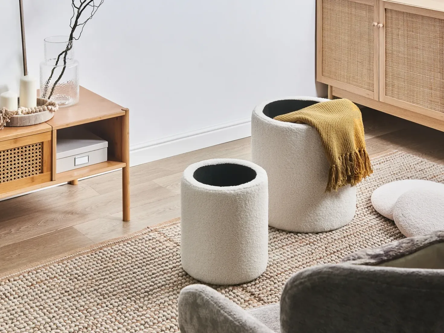 Set di 2 pouf contenitore BEREA Bouclé Bianco sporco